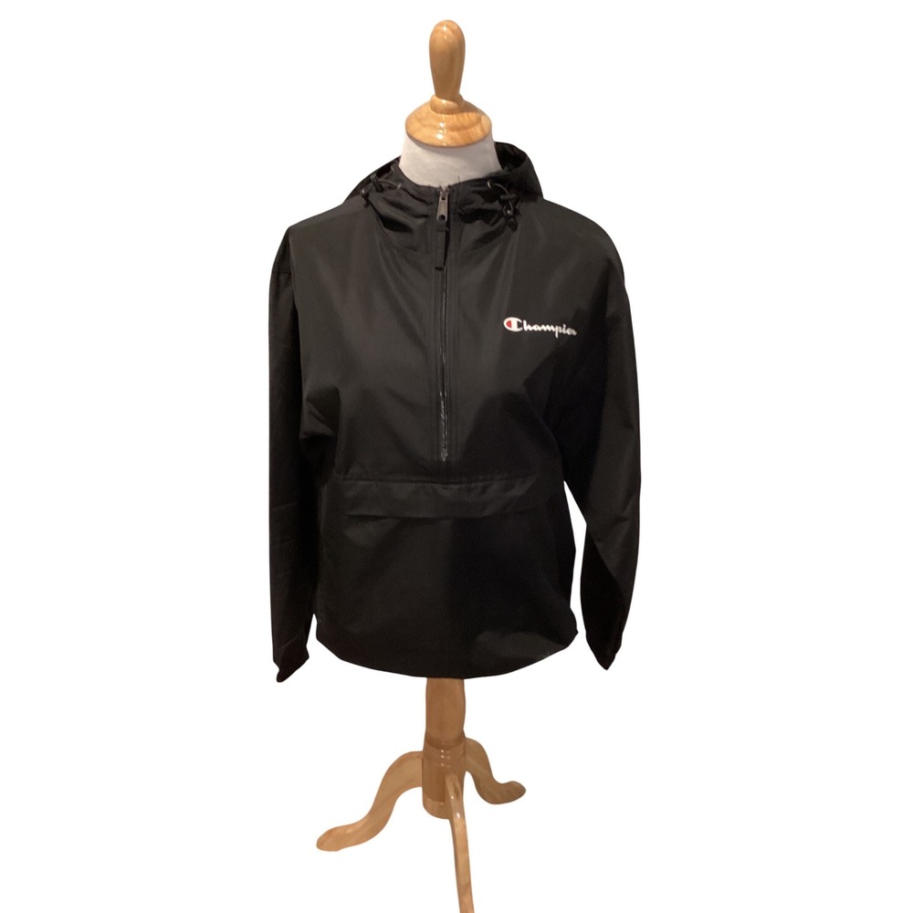 Champion Mens Packable Quarter Zip Windbreaker Jacket Black‎ Small CO200